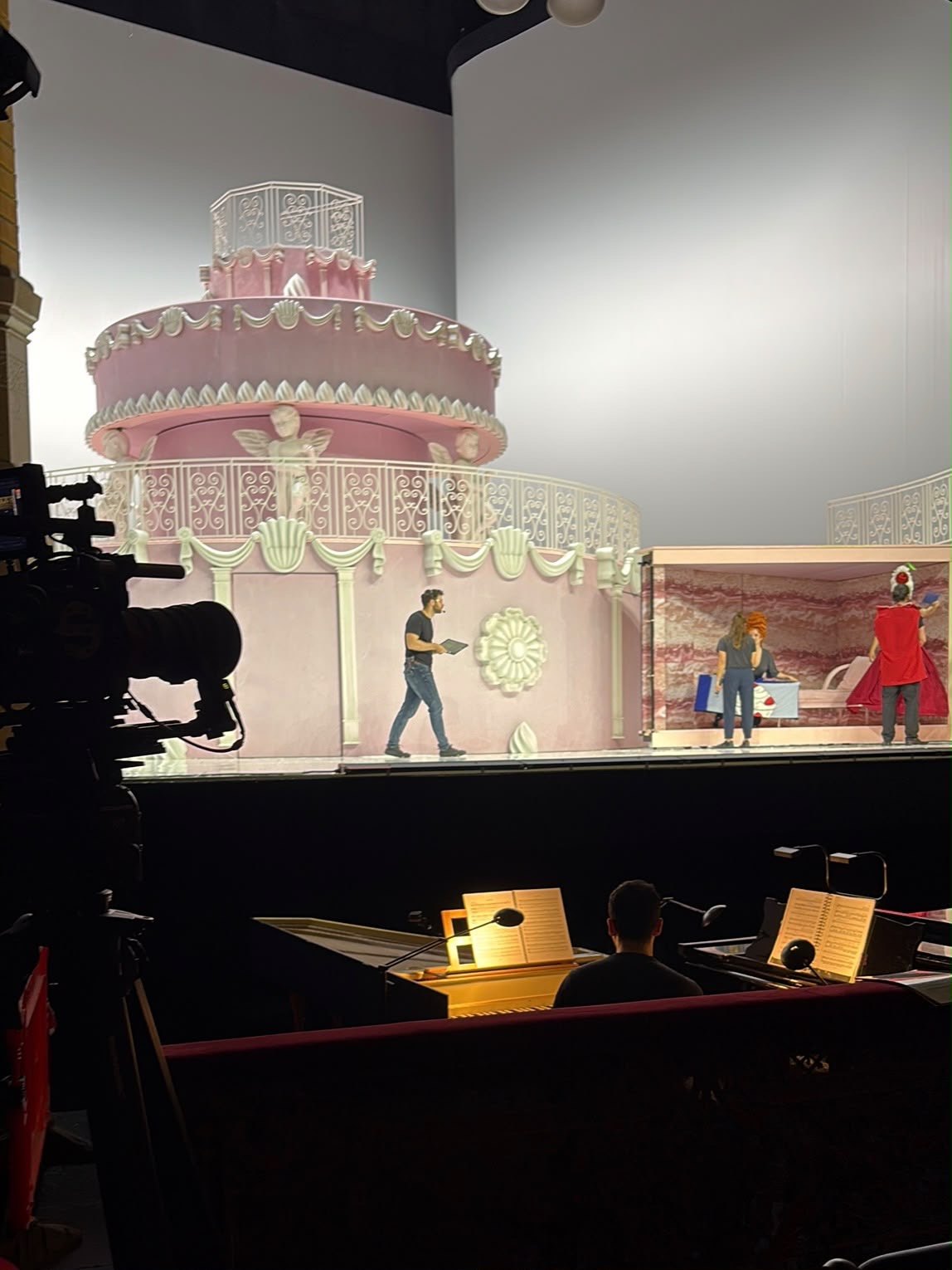 Camera in front of the pink cake set